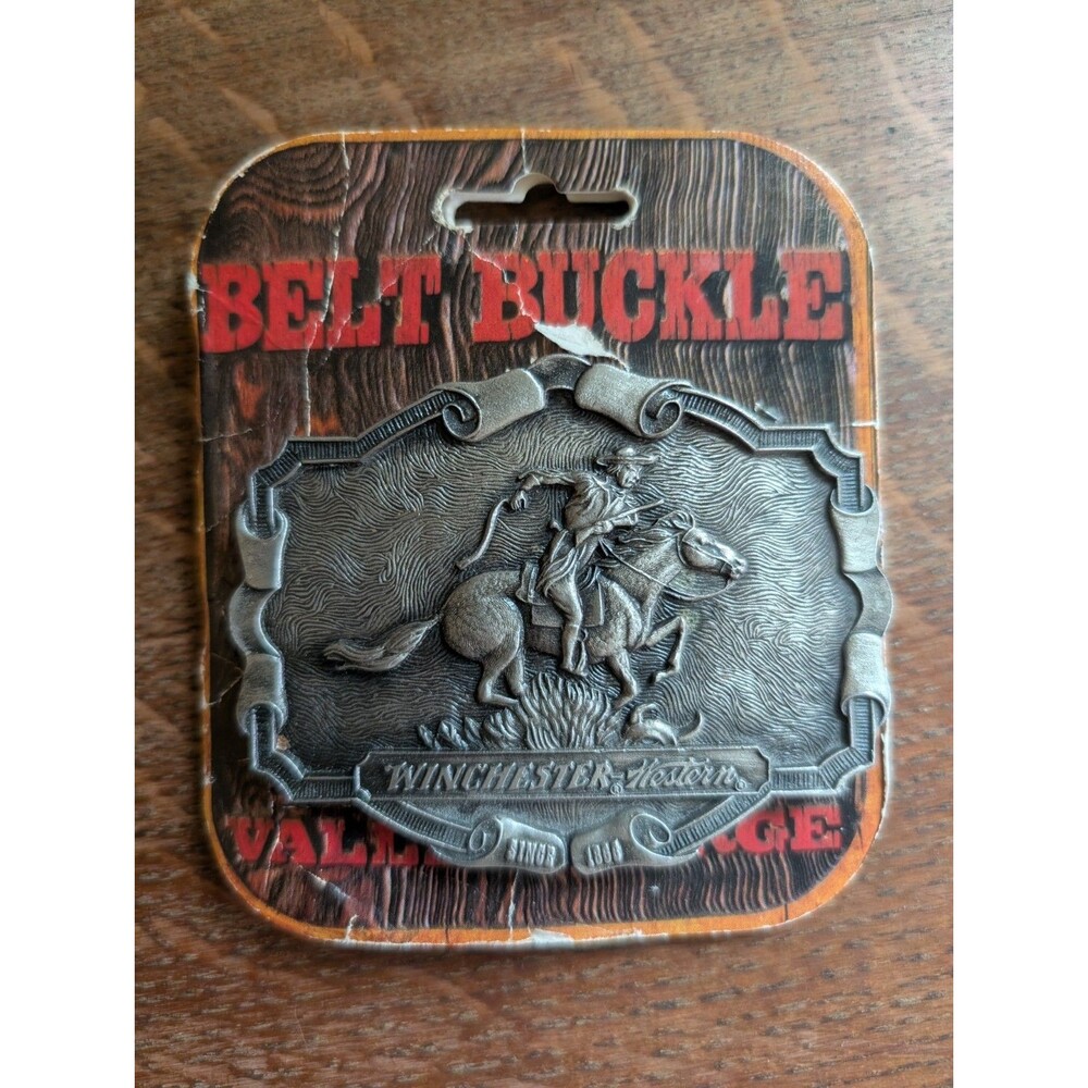 NWT Vintage Deadstock Winchester Belt Buckle Pewter Western Cowboy Rifle Gun